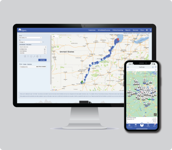 The Apex Fuel Finder is a tool for Apex Fuel Card Clients to find fuel stops