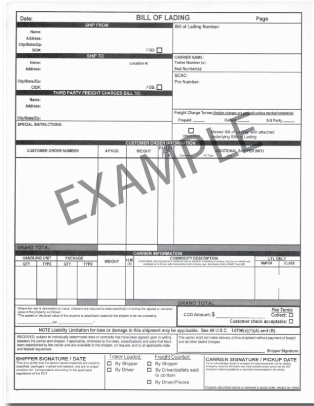 How to Build a freight bill like a pro, example of a Bill of Lading.