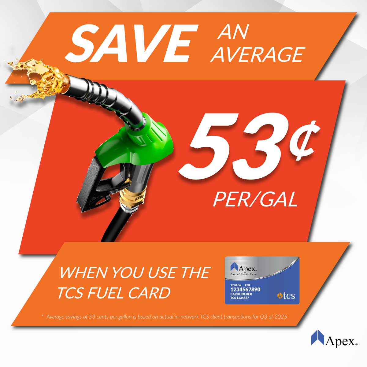 Apex TCS Fuel Card Discount of 53 cents for Q2 2025